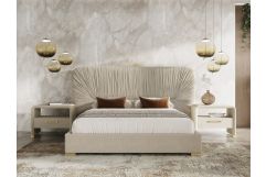 Florence - Modern Beige Velvet + Leatherette Bedroom Set