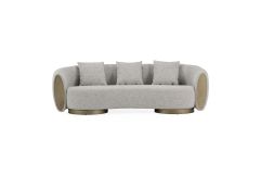 Glimpse - Modern White & Brown Fabric + Antique Brass Sofa