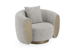 Glimpse - Modern White & Brown Fabric + Antique Brass Swivel Accent Chair