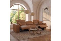 Hagerty - Modern Brown Leather Sofa with 2 Power Recliners