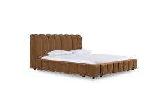 Harris + Emilio - Modern Brown Fabric + Burlap + Walnut 4-Piece Bedroom Set