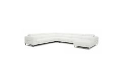 Hawkey - Contemporary White Full Leather U Shaped Sectional Sofa