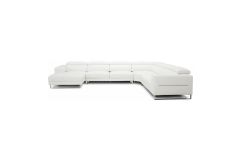 Hawkey - Contemporary White Full Leather U Shaped Left Facing Sectional Sofa