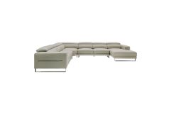 Hawkey - Contemporary Light Grey Leather RAF Chaise Sectional Sofa