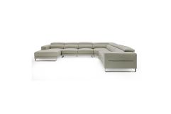 Hawkey - Contemporary Light Grey Leather LAF Chaise Sectional Sofa