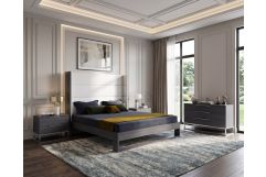 Heloise - Contemporary White Leather & Grey Elm 4-Piece Bedroom Set