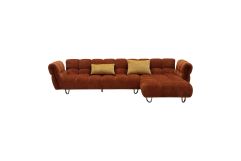 Jacinda - Modern Burnt Orange Fabric Right Facing Sectional Sofa + 2 Yellow Pillows