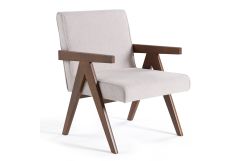 Joseline - Modern Beige Fabric + Walnut Accent Chair (Set of 2)