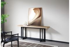 K8963 - Natural Oak + Black Metal Console Table
