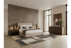 Kiro + Roma - Modern Tan Fabric + Walnut 4-Piece Bedroom Set