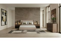 Kiro + Roma - Modern Tan Fabric + Walnut 4-Piece Bedroom Set