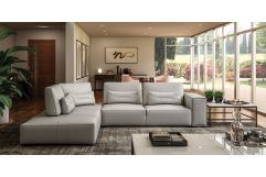 Hollywood - Italian Light Grey Leather LAF Chaise Sectional Sofa