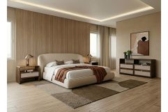 Lambert + Emilio - Modern Beige Fabric + Walnut + Burlap 4-Piece Bedroom Set