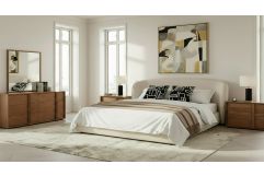 Lambert + Berlin - Modern Beige Fabric + Walnut 4-Piece Bedroom Set