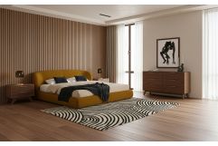 Lambert + Soria - Modern Burnt Orange Fabric + Walnut 4-Piece Bedroom Set