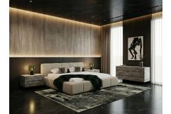 Lamont + Aria - Modern Beige Fabric + Grey Texture 4-Piece Bedroom Set