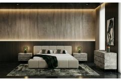 Lamont + Aria - Modern Beige Fabric + Grey Texture 4-Piece Bedroom Set