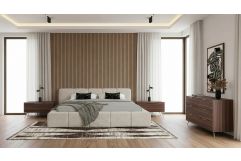 Lamont + Brooklyn - Modern Beige Fabric + Walnut 4-Piece Bedroom Set