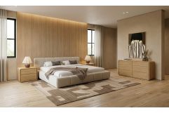 Lamont + Dustin - Modern Beige Fabric + Natural Oak 4-Piece Bedroom Set