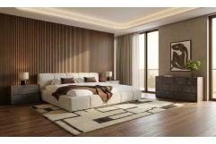 Lamont + Rado - Modern Beige Fabric + Walnut 4-Piece Bedroom Set