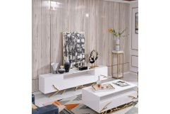 Legend - 87"-Wide Modern White Gold TV Stand