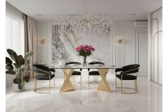 Buquet + Linda - Glam Champagne Gold + Black Velvet 5-Piece Dining Set