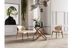 Mason Modern Round Glass & Walnut Dining Table