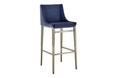 Mimi - Contemporary Blue Velvet + Brass Counter Stool (Set of 2)