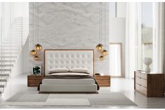 Amberlie - Modern White Vegan Leather + Walnut 4-Piece Bedroom Set