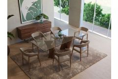 Corbin Mid-Century Walnut & Glass Dining Table