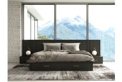 Manchester- Contemporary Platform Dark Grey Bed with Two Nightstands