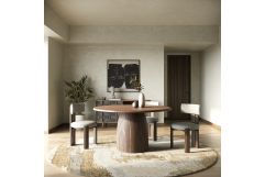 Sheridan - Mid-Century Modern Grey Fabric + Walnut Dining Chair