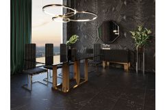 Token Modern Smoked Grey Glass & Rosegold Dining Table