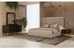 Moontide - Glam Beige Velvet and Brushed Brass Bedroom Set