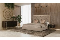 Moontide - Glam Beige Velvet and Brushed Brass 4-Piece Bedroom Set