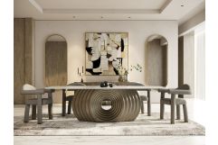Moorgate - Modern Travertine Ceramic + Bronze Dining Table