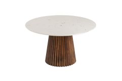 Nancy - Mid-Century Modern White Marble + Walnut Round Dining Table