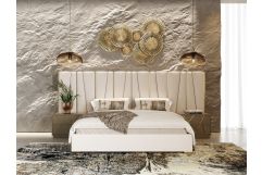 Nixa - Modern Beige Velvet + Brushed Bronze + Birch 4-Piece Bedroom Set