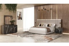 Penelope + Aspen - Modern Beige Velvet + Brown Ash Bedroom Set