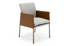 Pettit - Modern Light Grey/ Camel and Brass Arm Dining Chair