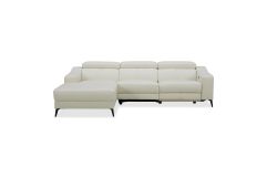 Rampart - Modern L-Shape LAF White Leather Sectional Sofa with 1 Recliner
