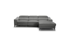 Rampart - Modern L-Shape RAF Grey Leather Sectional Sofa with 1 Recliner