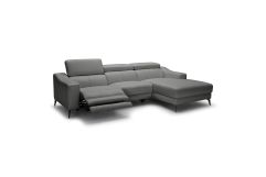 Rampart - Modern L-Shape RAF Grey Leather Sectional Sofa with 1 Recliner
