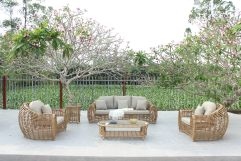 Sandra - Outdoor Beige + Wicker Sofa Set With End Table