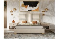 Daystar + Roma - Modern Beige Velvet + Travertine + Gold Bedroom Set