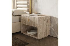 Roma - Modern Faux Travertine + Gold Nightstand
