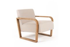 Sada - Mid-Century Modern Beige Linen + Chestnut Accent Chair