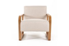 Sada - Mid-Century Modern Beige Linen + Chestnut Accent Chair