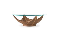Sunrise - Contemporary Glass + Walnut Round Coffee Table