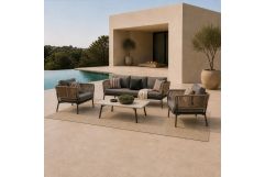 Suntide - Outdoor Grey Fabric + Beige Rattan + Grey Acacia Sofa Set